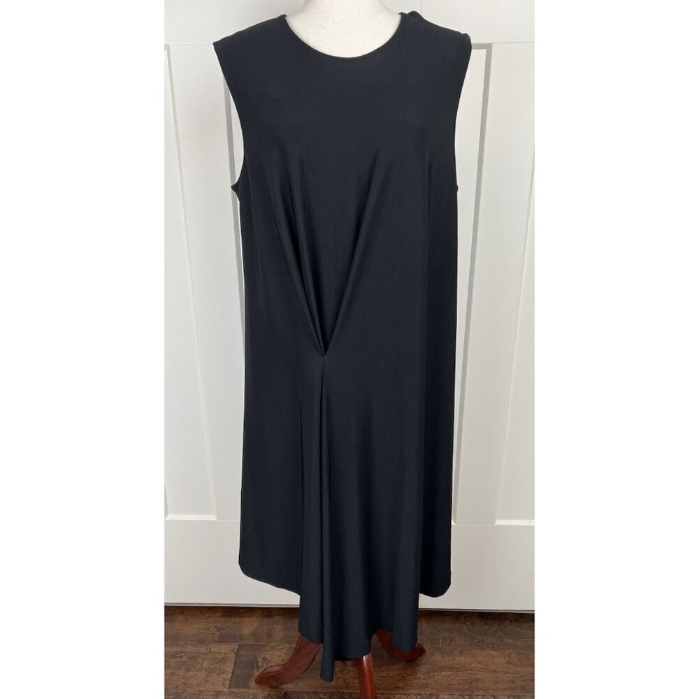 COS Black Asymmetrical Midi Dress L Architectural Draped Minimalist Sleeveless